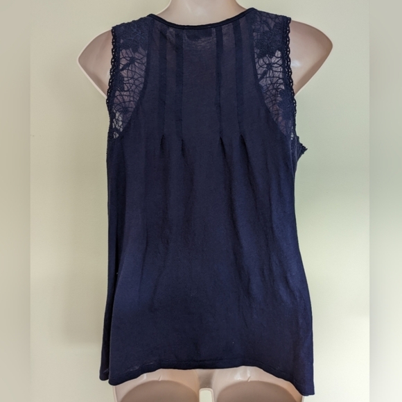 𝅺ANTHROPOLOGIE meadow rue lace and crochet detailed sleeveless top medium blue - Picture 4 of 6
